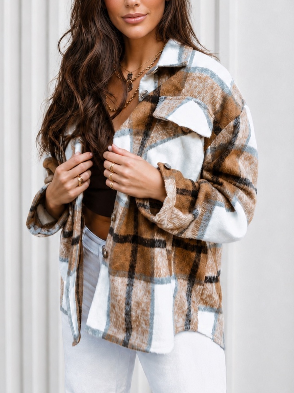 Retro Brown Plaid Flannel Jacket Coat